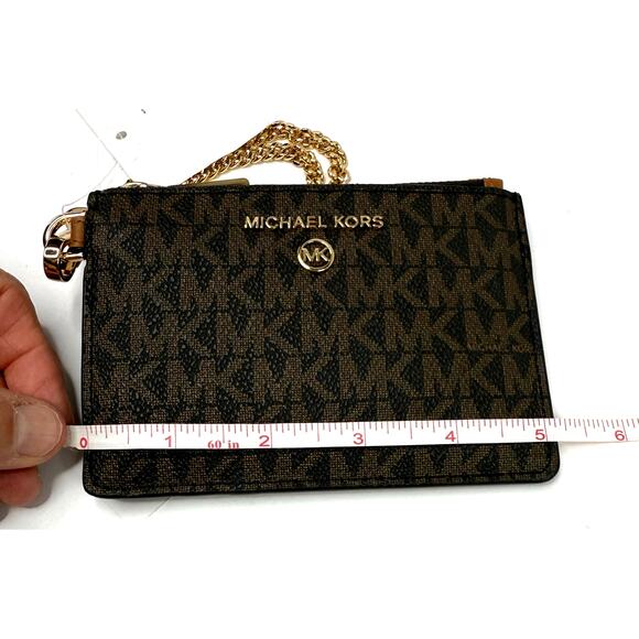 Michael Kors Wristlet Wallet with Gold Chain Brown on Black 5 X 3.5 inches - Picture 4 of 8